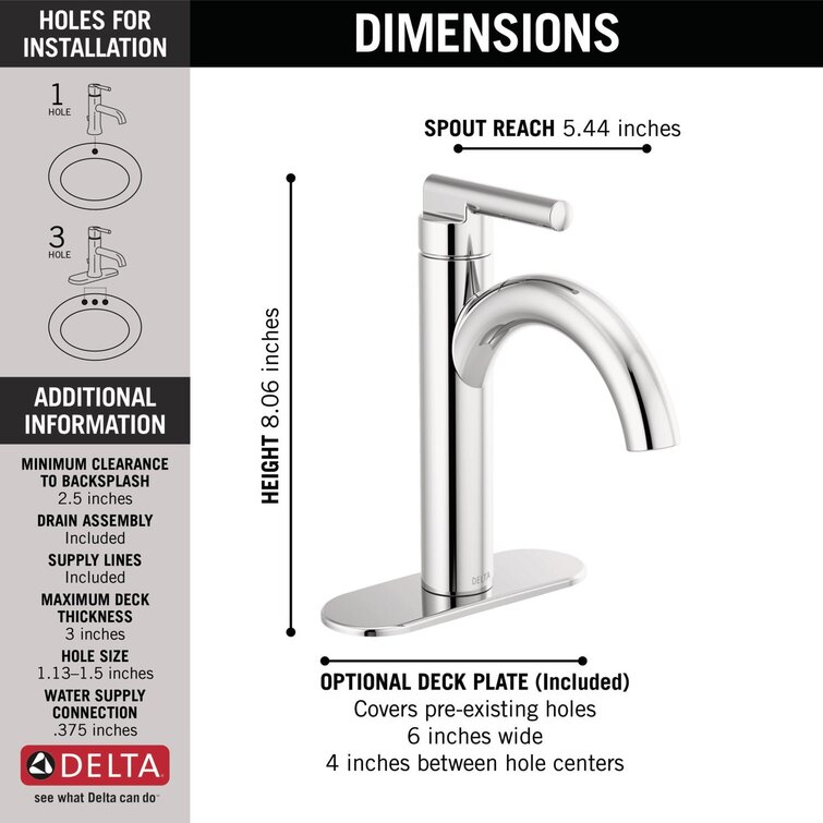 Delta Nicoli Single Hole Bathroom Faucet with Drain Assembly 